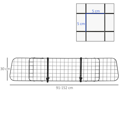 Dog Guard Car Universal Auto Safety Grid for Dogs with Continuously Adjustable Width, Partition for Trunk Dog Car Grid Dog Safety Grid 91-152 x 30 cm