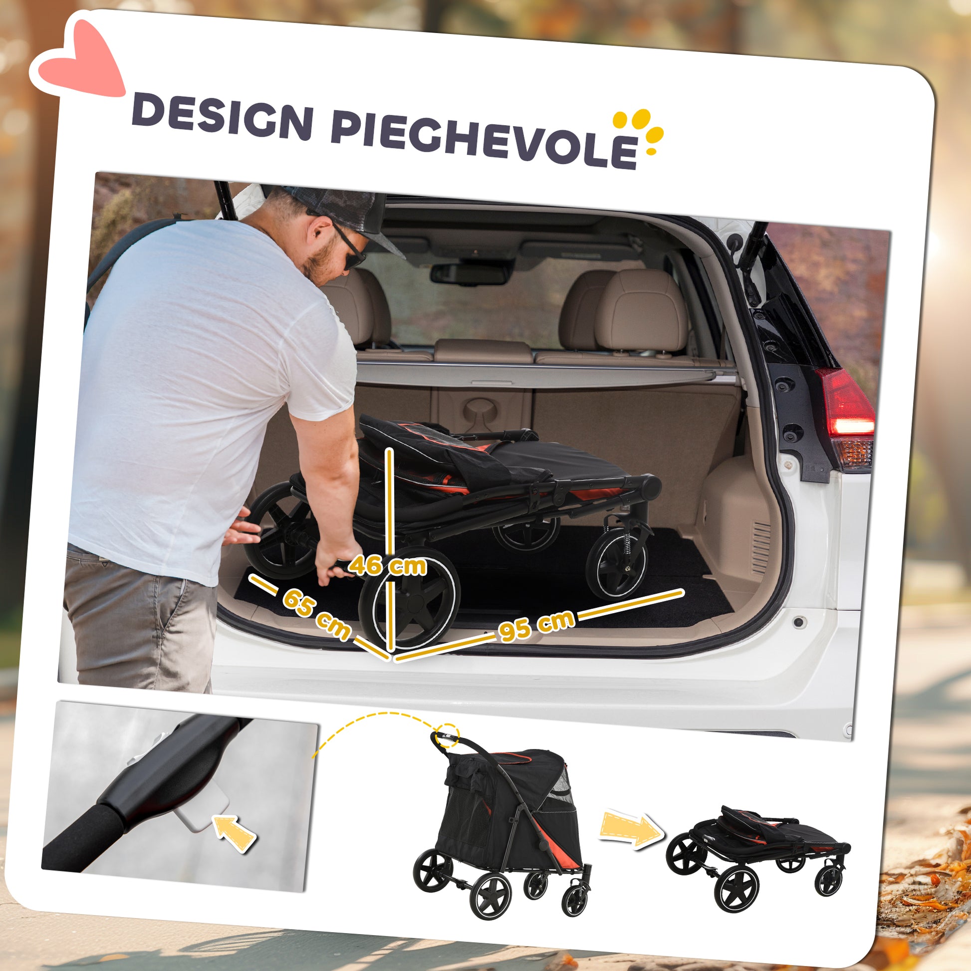 Foldable Big and Medium Dog Stroller One-Click 4 Wheels with Zipper Entrances and Mesh Windows, Steel and Oxford Pet Stroller, 112x65x100 cm, Black