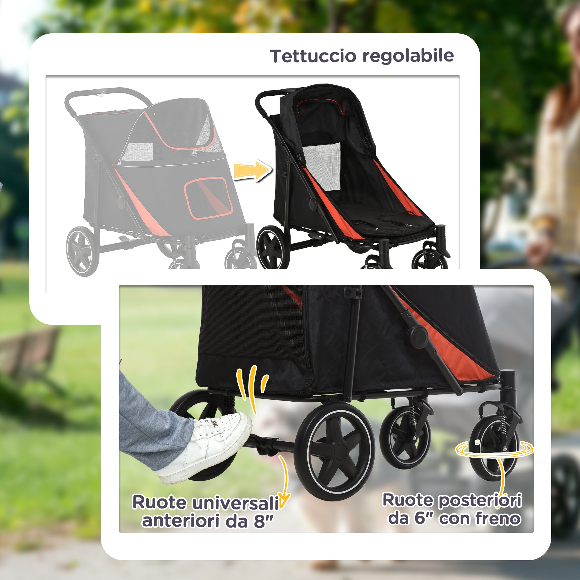Foldable Big and Medium Dog Stroller One-Click 4 Wheels with Zipper Entrances and Mesh Windows, Steel and Oxford Pet Stroller, 112x65x100 cm, Black