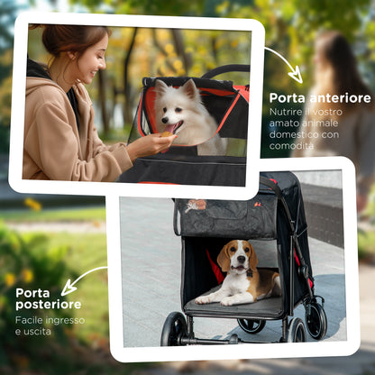 Foldable Big and Medium Dog Stroller One-Click 4 Wheels with Zipper Entrances and Mesh Windows, Steel and Oxford Pet Stroller, 112x65x100 cm, Black