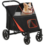 Foldable Big and Medium Dog Stroller One-Click 4 Wheels with Zipper Entrances and Mesh Windows, Steel and Oxford Pet Stroller, 112x65x100 cm, Black