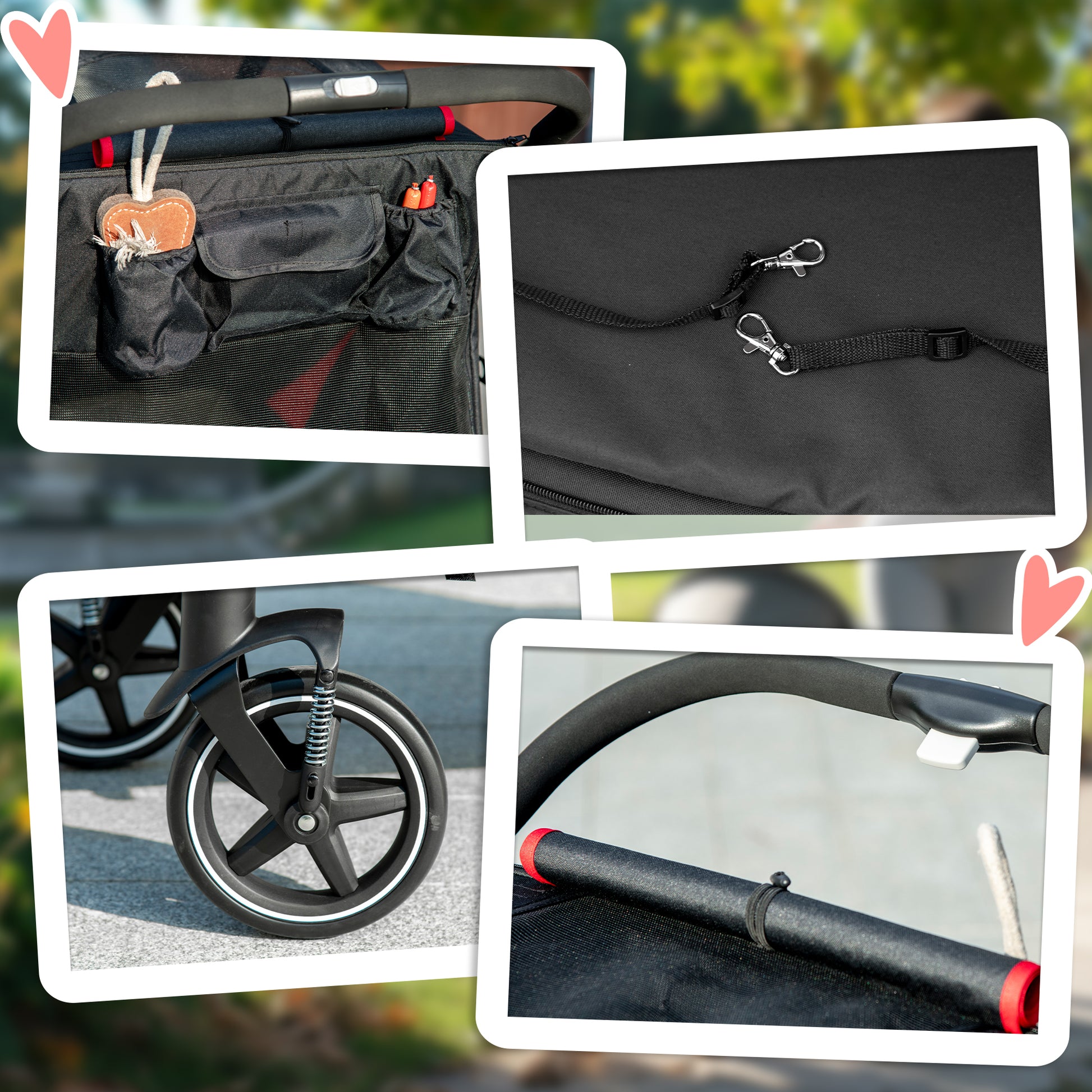Foldable Big and Medium Dog Stroller One-Click 4 Wheels with Zipper Entrances and Mesh Windows, Steel and Oxford Pet Stroller, 112x65x100 cm, Black