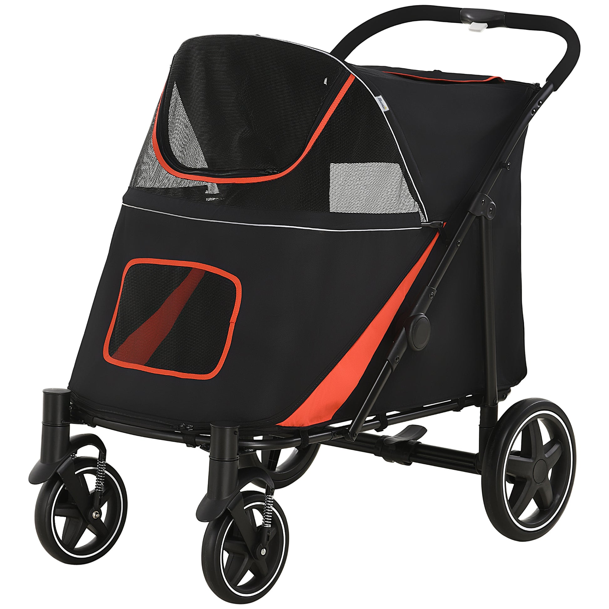 Foldable Big and Medium Dog Stroller One-Click 4 Wheels with Zipper Entrances and Mesh Windows, Steel and Oxford Pet Stroller, 112x65x100 cm, Black