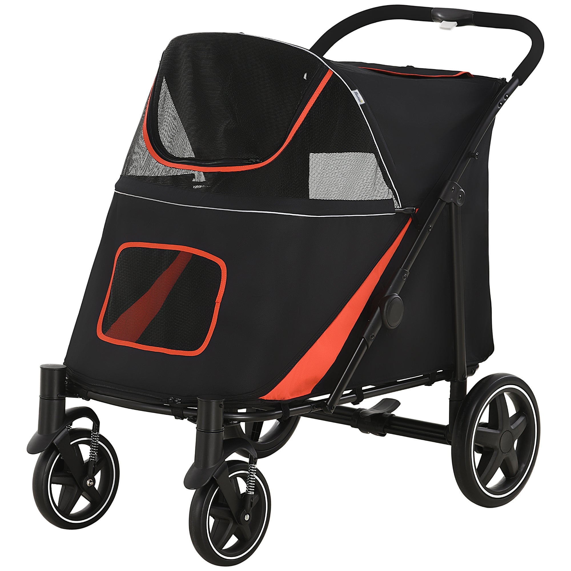 Foldable Big and Medium Dog Stroller One-Click 4 Wheels with Zipper Entrances and Mesh Windows, Steel and Oxford Pet Stroller, 112x65x100 cm, Black