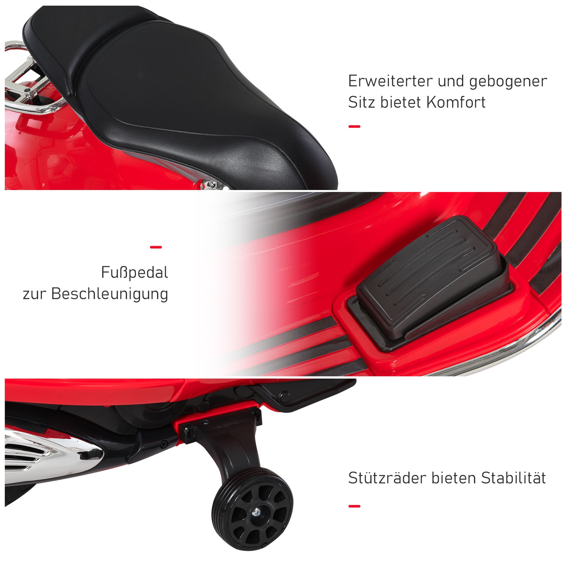 Kids' Electric Motorcycle, 6V Children's Motorcycle with Headlight, Music, Forward and Reverse Gear, Training Wheels, 30 kg Capacity, Electric Motorcycle for 3-6 Years Old Kids, Red