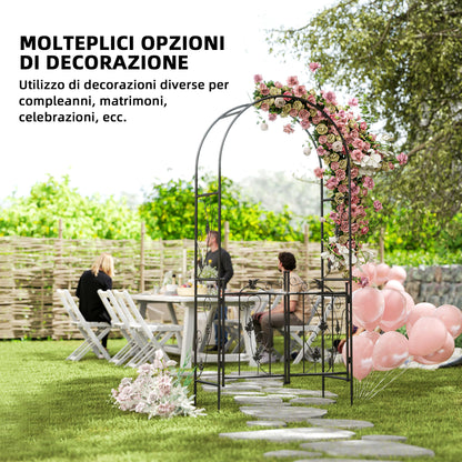 Garden Arch with Gate Trellis for Climbing Plants, Wedding and Party Metal Arch, 2.2x1 m, Black