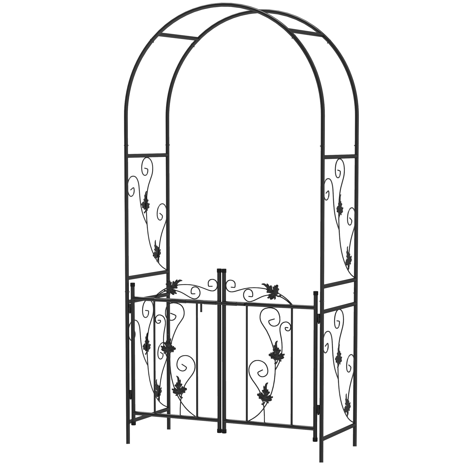 Garden Arch with Gate Trellis for Climbing Plants, Wedding and Party Metal Arch, 2.2x1 m, Black