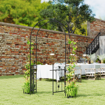 Garden Arch with Gate Trellis for Climbing Plants, Wedding and Party Metal Arch, 2.2x1 m, Black