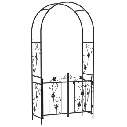 Garden Arch with Gate Trellis for Climbing Plants, Wedding and Party Metal Arch, 2.2x1 m, Black