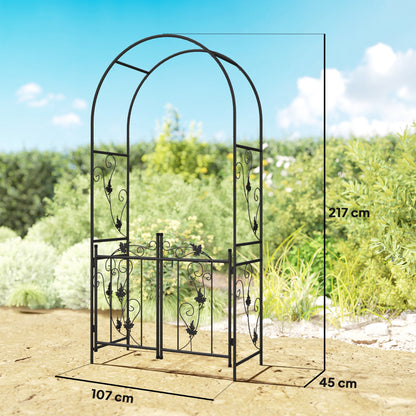 Garden Arch with Gate Trellis for Climbing Plants, Wedding and Party Metal Arch, 2.2x1 m, Black