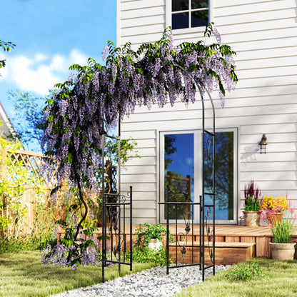 Garden Arch with Gate Trellis for Climbing Plants, Wedding and Party Metal Arch, 2.2x1 m, Black