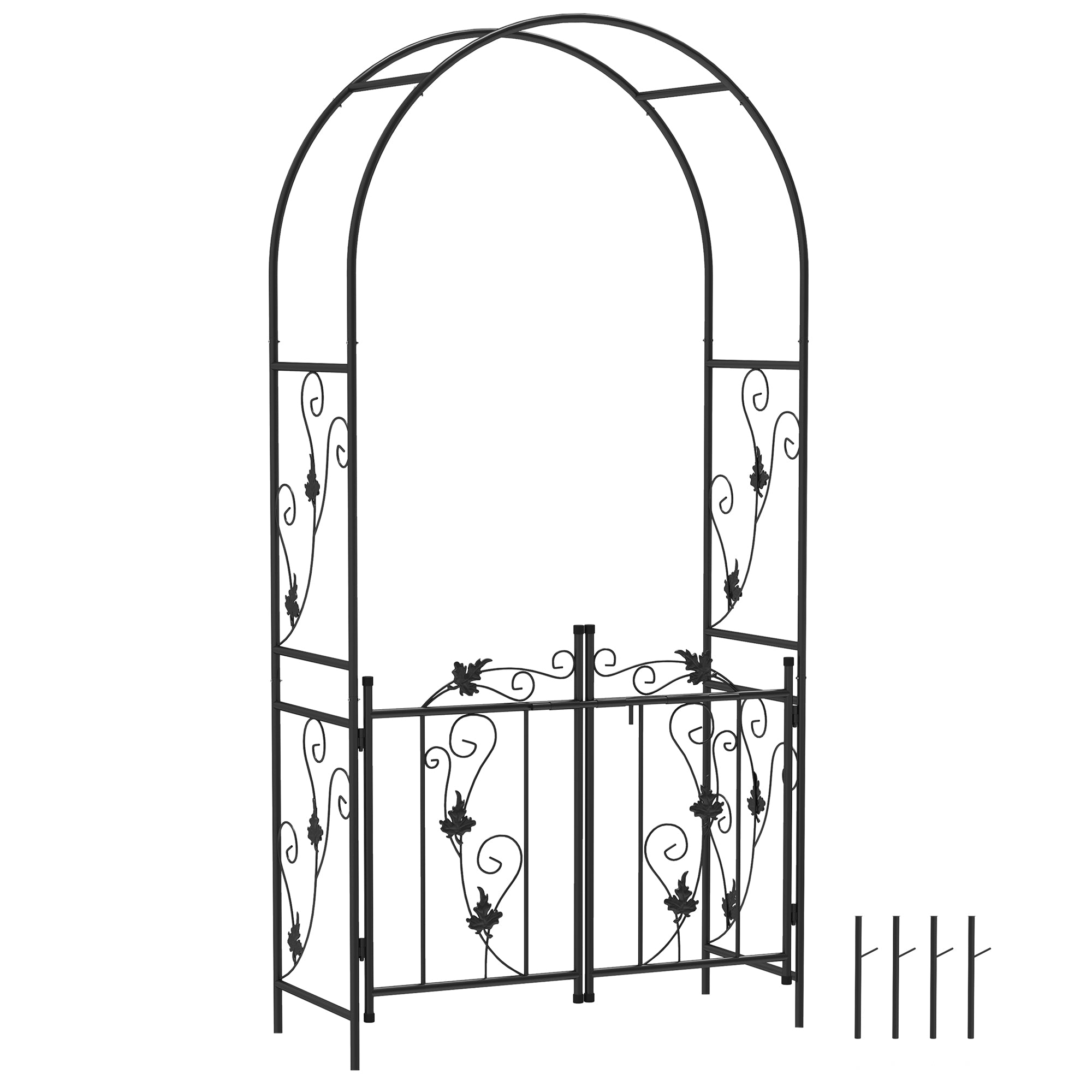 Garden Arch with Gate Trellis for Climbing Plants, Wedding and Party Metal Arch, 2.2x1 m, Black