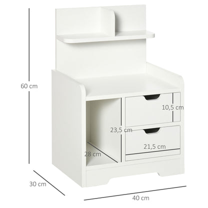 Modern Nightstand Bedside Table with 2 Drawers and 3 Storage Compartments for Living Room Bedroom Load 30 kg 40x30x60 cm White