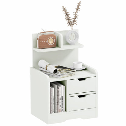 Modern Nightstand Bedside Table with 2 Drawers and 3 Storage Compartments for Living Room Bedroom Load 30 kg 40x30x60 cm White
