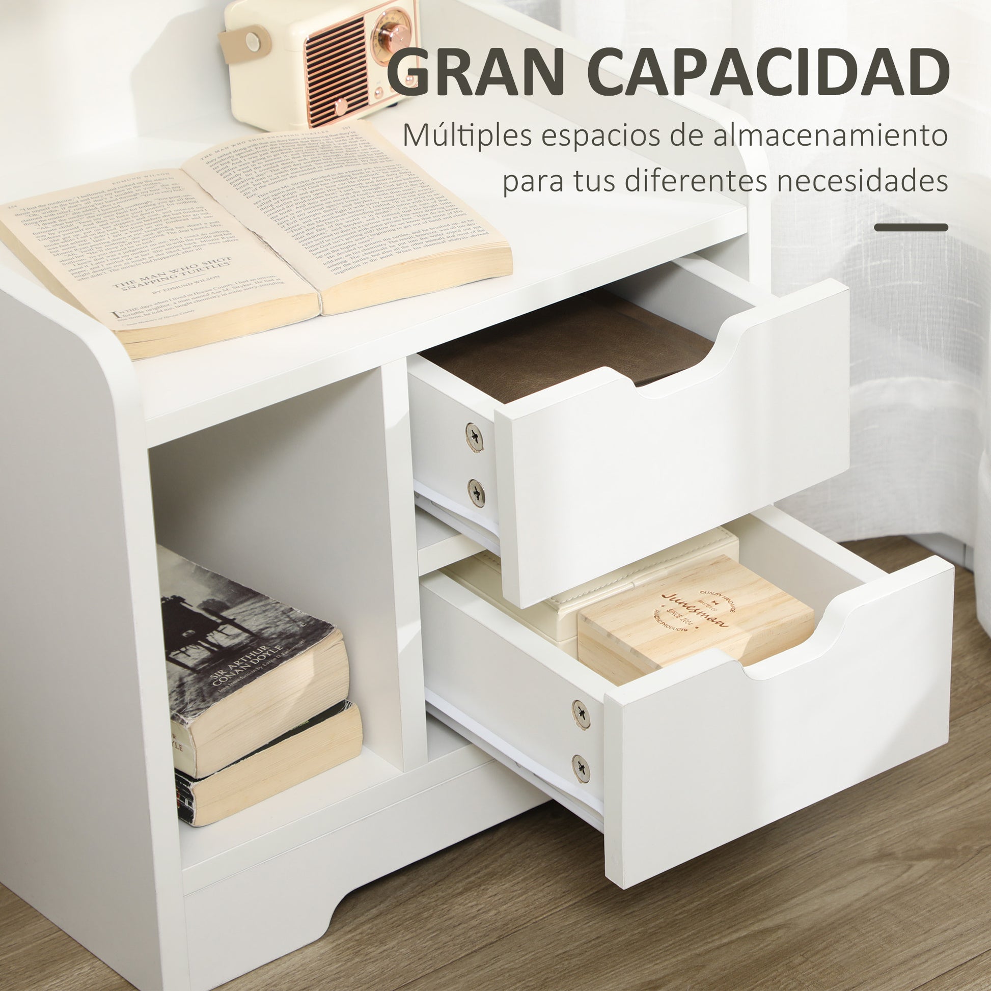 Modern Nightstand Bedside Table with 2 Drawers and 3 Storage Compartments for Living Room Bedroom Load 30 kg 40x30x60 cm White