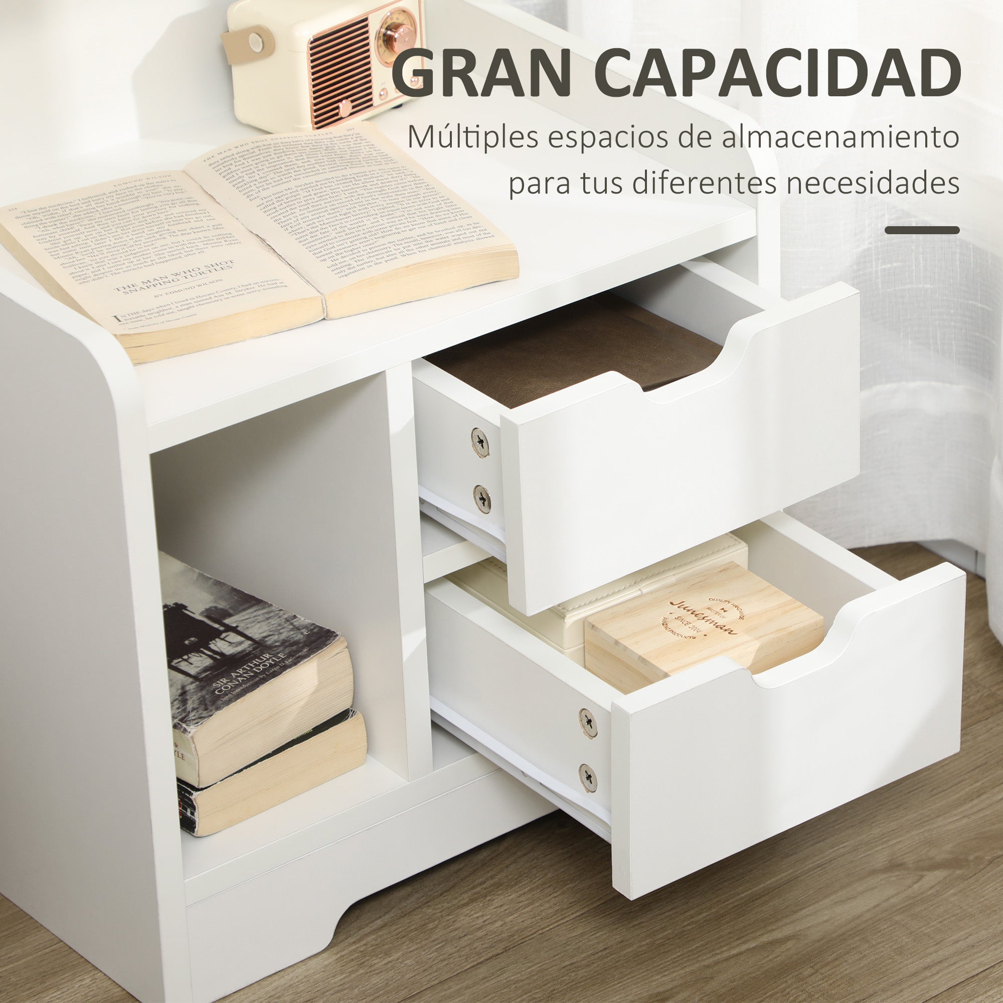 Modern Nightstand Bedside Table with 2 Drawers and 3 Storage Compartments for Living Room Bedroom Load 30 kg 40x30x60 cm White
