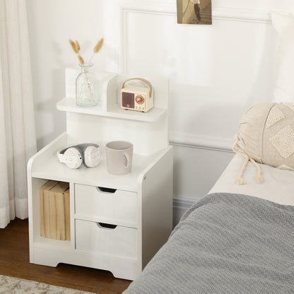 Modern Nightstand Bedside Table with 2 Drawers and 3 Storage Compartments for Living Room Bedroom Load 30 kg 40x30x60 cm White