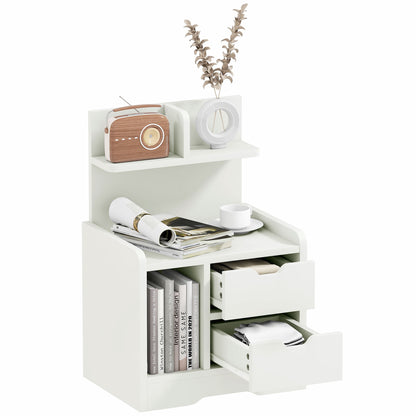Modern Nightstand Bedside Table with 2 Drawers and 3 Storage Compartments for Living Room Bedroom Load 30 kg 40x30x60 cm White