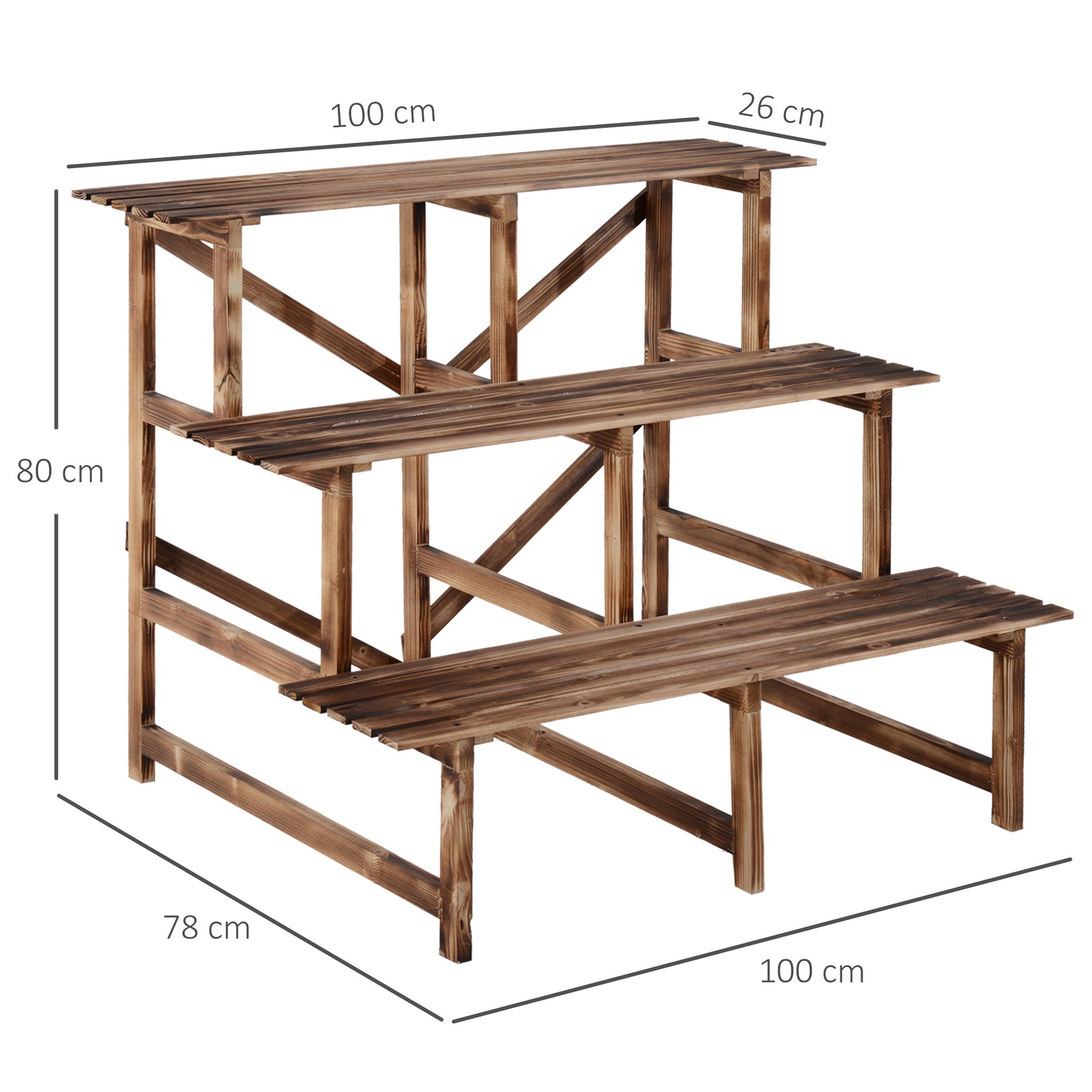 3-Tier Plant Stand, foldable 78 cm high Flower Stand for Indoor Outdoor, Wooden Plant Shelf, Flower Pot Stand with Trays, Flower Stairs for Living Room, Garden Balcony, Natural Wood