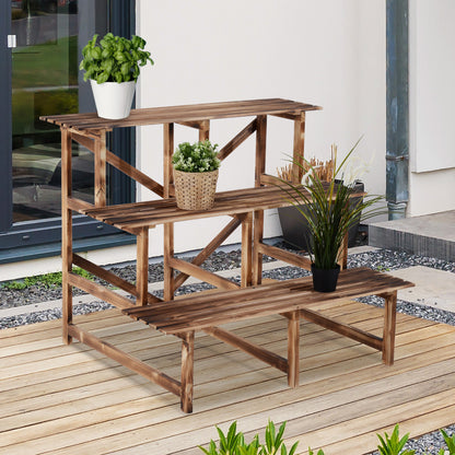 3-Tier Plant Stand, foldable 78 cm high Flower Stand for Indoor Outdoor, Wooden Plant Shelf, Flower Pot Stand with Trays, Flower Stairs for Living Room, Garden Balcony, Natural Wood
