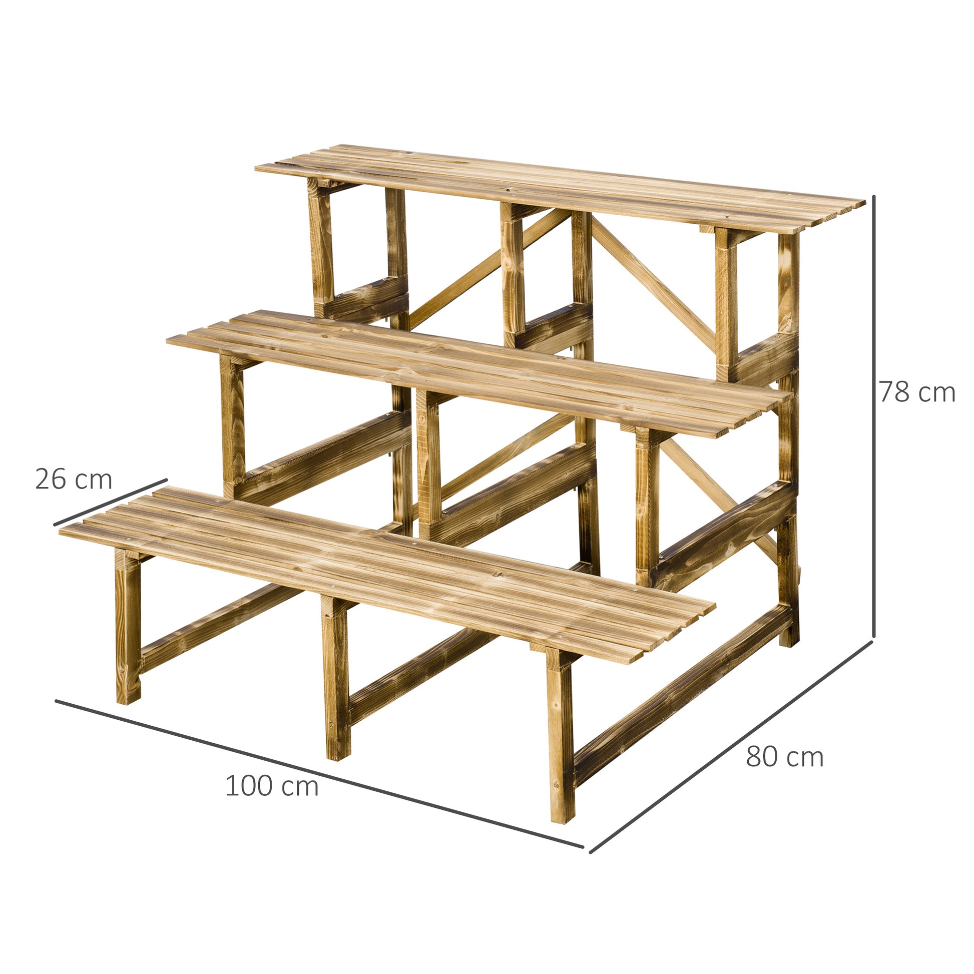 3-Tier Plant Stand, foldable 78 cm high Flower Stand for Indoor Outdoor, Wooden Plant Shelf, Flower Pot Stand with Trays, Flower Stairs for Living Room, Garden Balcony, Natural Wood