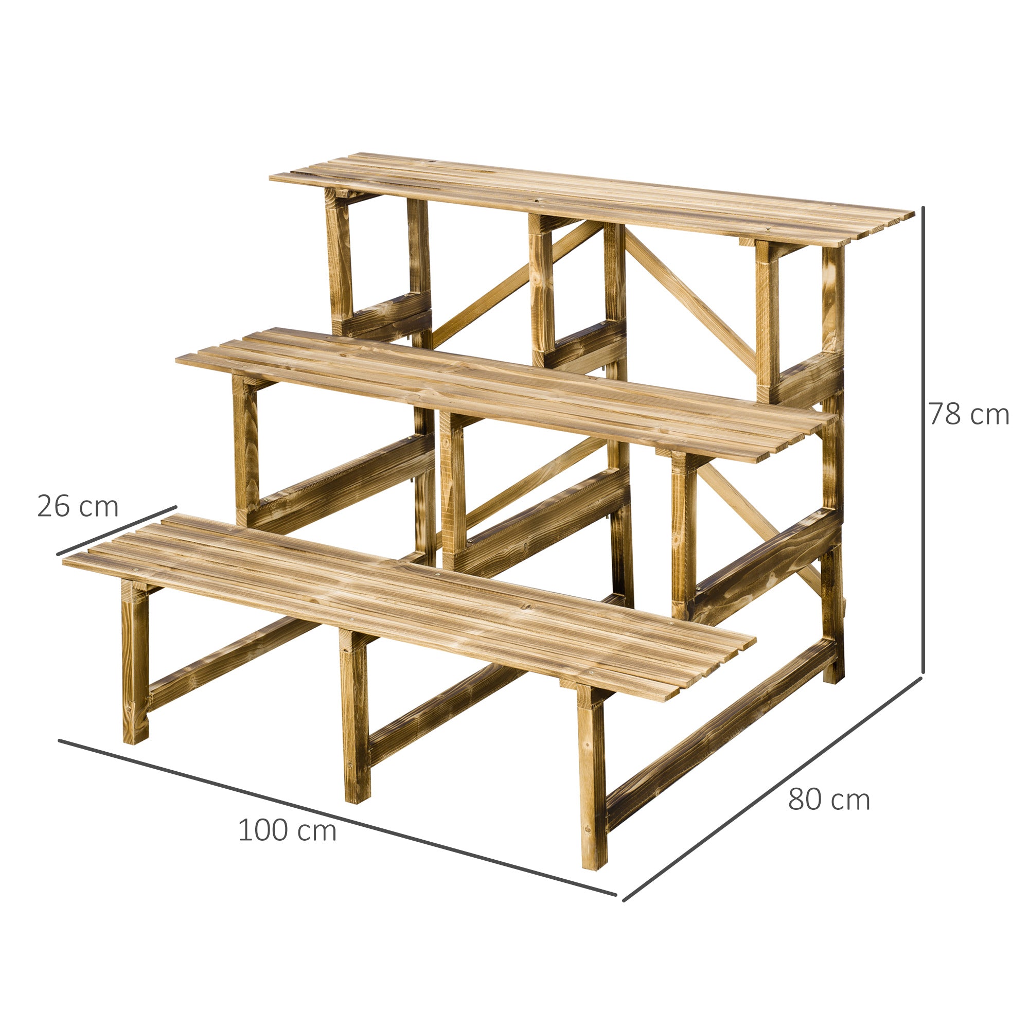 3-Tier Plant Stand, foldable 78 cm high Flower Stand for Indoor Outdoor, Wooden Plant Shelf, Flower Pot Stand with Trays, Flower Stairs for Living Room, Garden Balcony, Natural Wood