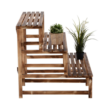 3-Tier Plant Stand, foldable 78 cm high Flower Stand for Indoor Outdoor, Wooden Plant Shelf, Flower Pot Stand with Trays, Flower Stairs for Living Room, Garden Balcony, Natural Wood