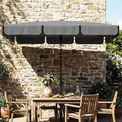 Rectangular Parasol 72 x 48 in (183 x 122 cm) – 3-Tilt Crank Umbrella with 8 Ribs for Beach, Balcony & Garden, Dark Gray