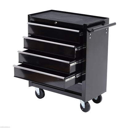 Tool Storage Trolley Empty Tool Cart with 5 Drawers, 2 Keys, Anti-slip Mats, Tool Cabinet with Handle Black