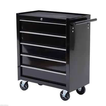 Tool Storage Trolley Empty Tool Cart with 5 Drawers, 2 Keys, Anti-slip Mats, Tool Cabinet with Handle Black