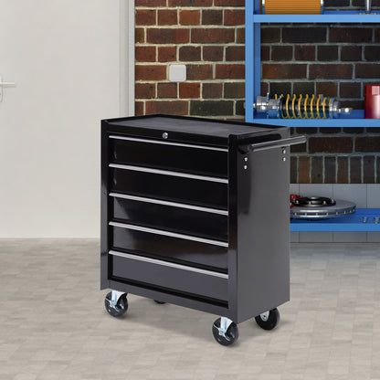 Tool Storage Trolley Empty Tool Cart with 5 Drawers, 2 Keys, Anti-slip Mats, Tool Cabinet with Handle Black
