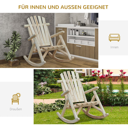 Wooden Rocking Chair Rocking Armchair with High Backrest Weatherproof Garden Chair up to 113kg Load Capacity Relaxing Chair for Living Room Garden, Lawn, Balcony Natural