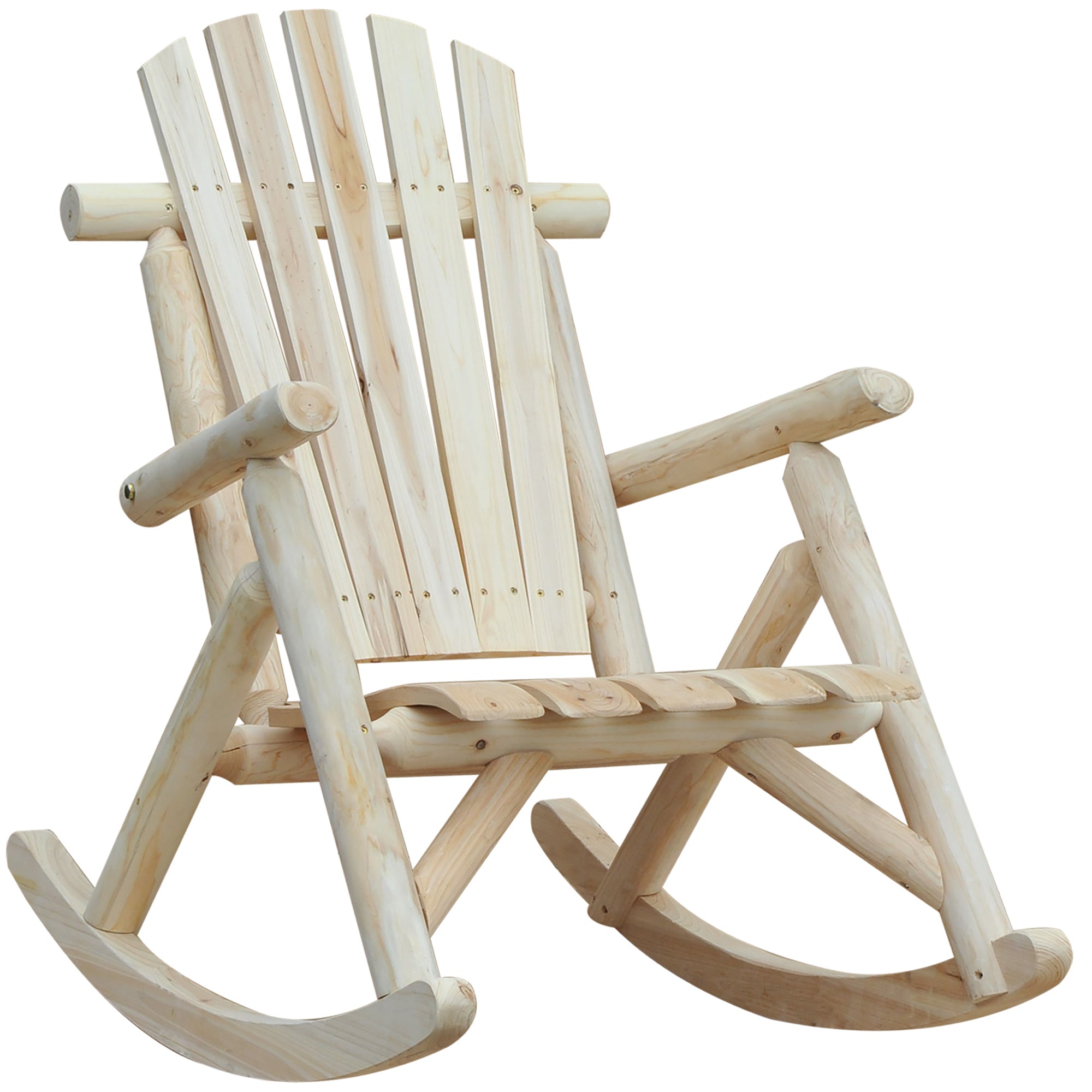 Wooden Rocking Chair Rocking Armchair with High Backrest Weatherproof Garden Chair up to 113kg Load Capacity Relaxing Chair for Living Room Garden, Lawn, Balcony Natural