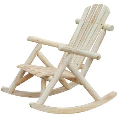 Wooden Rocking Chair Rocking Armchair with High Backrest Weatherproof Garden Chair up to 113kg Load Capacity Relaxing Chair for Living Room Garden, Lawn, Balcony Natural