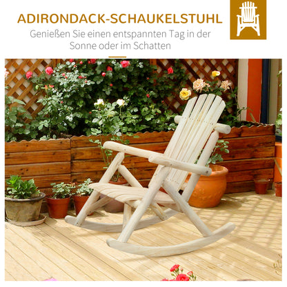 Wooden Rocking Chair Rocking Armchair with High Backrest Weatherproof Garden Chair up to 113kg Load Capacity Relaxing Chair for Living Room Garden, Lawn, Balcony Natural