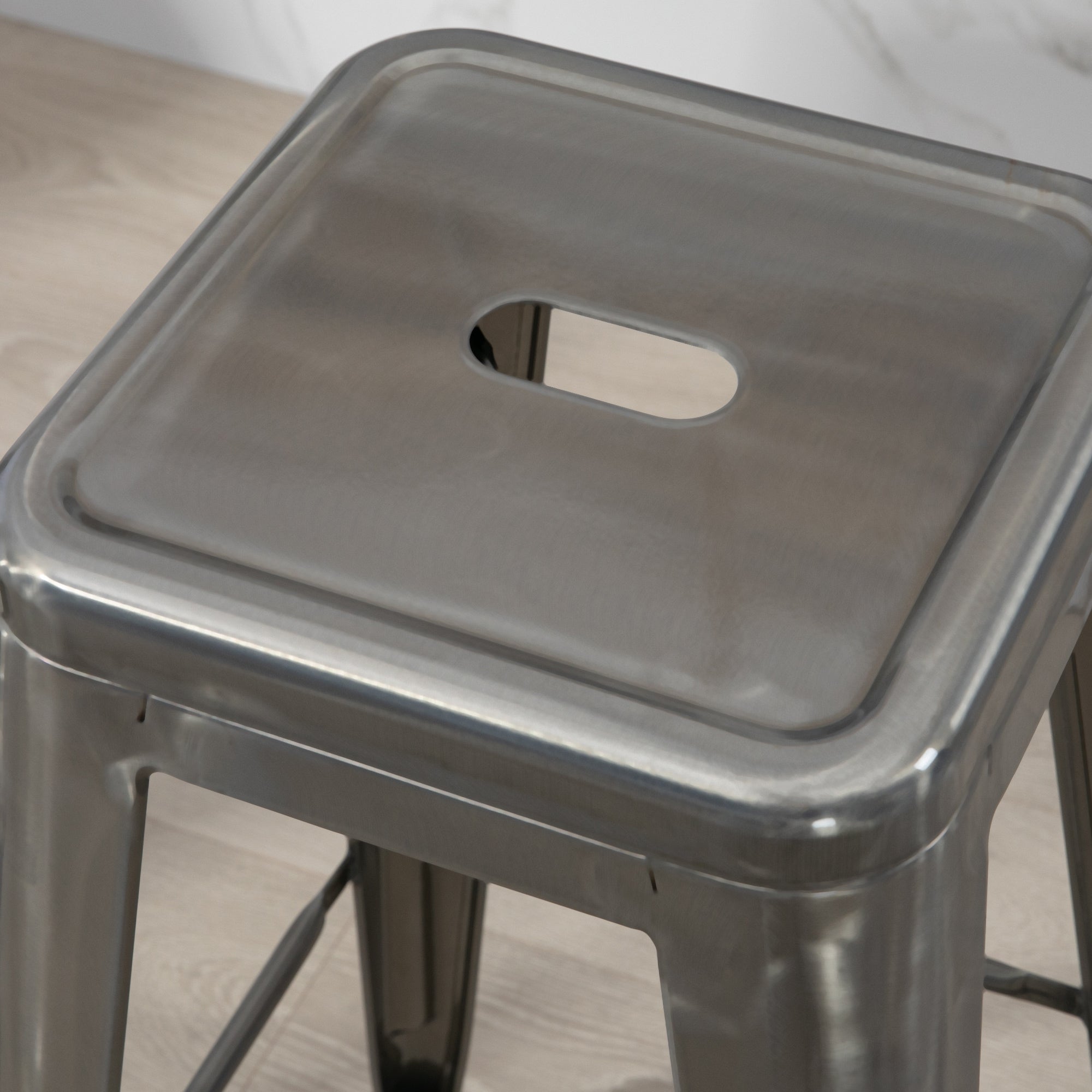 Set of 4 Stackable Industrial Bar Stools with Footrest Barstool Height 76 cm Silver Metal