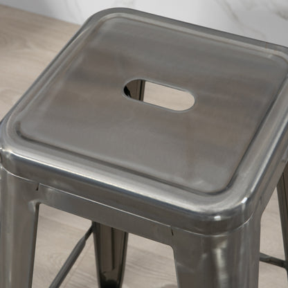 Set of 4 Stackable Industrial Bar Stools with Footrest Barstool Height 76 cm Silver Metal
