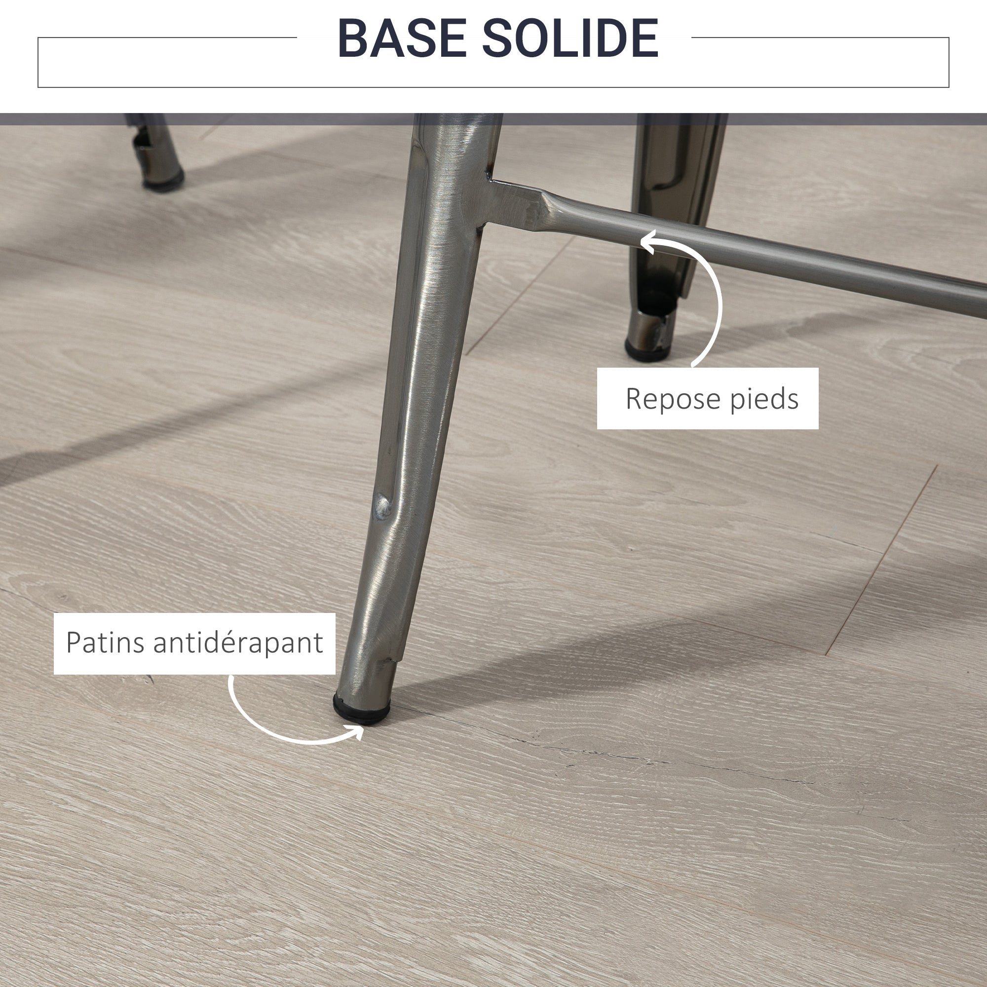 Set of 4 Stackable Industrial Bar Stools with Footrest Barstool Height 76 cm Silver Metal
