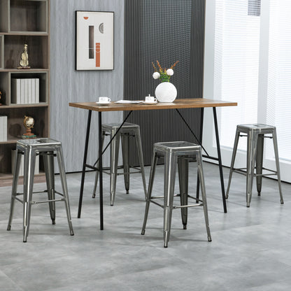 Set of 4 Stackable Industrial Bar Stools with Footrest Barstool Height 76 cm Silver Metal