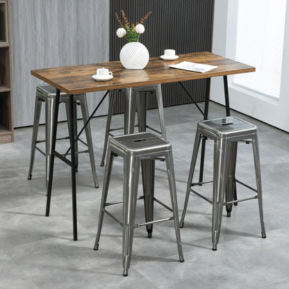 Set of 4 Stackable Industrial Bar Stools with Footrest Barstool Height 76 cm Silver Metal