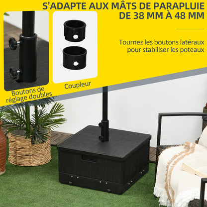 Parasol Stand Base Side Table Planter with Drainage Wheels and Handles PE and Metal 53L x 53W x 47H cm Black