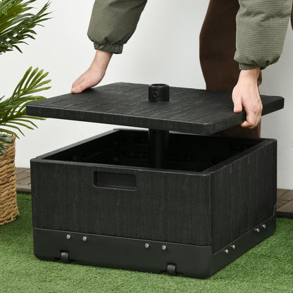 Parasol Stand Base Side Table Planter with Drainage Wheels and Handles PE and Metal 53L x 53W x 47H cm Black