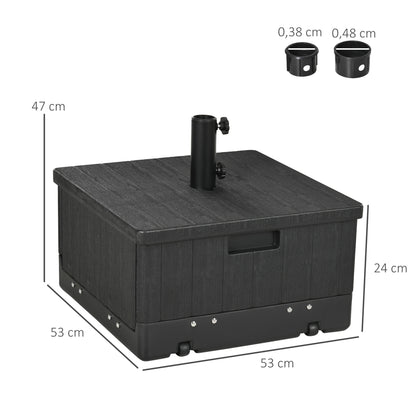 Parasol Stand Base Side Table Planter with Drainage Wheels and Handles PE and Metal 53L x 53W x 47H cm Black