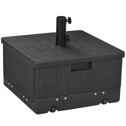 Parasol Stand Base Side Table Planter with Drainage Wheels and Handles PE and Metal 53L x 53W x 47H cm Black