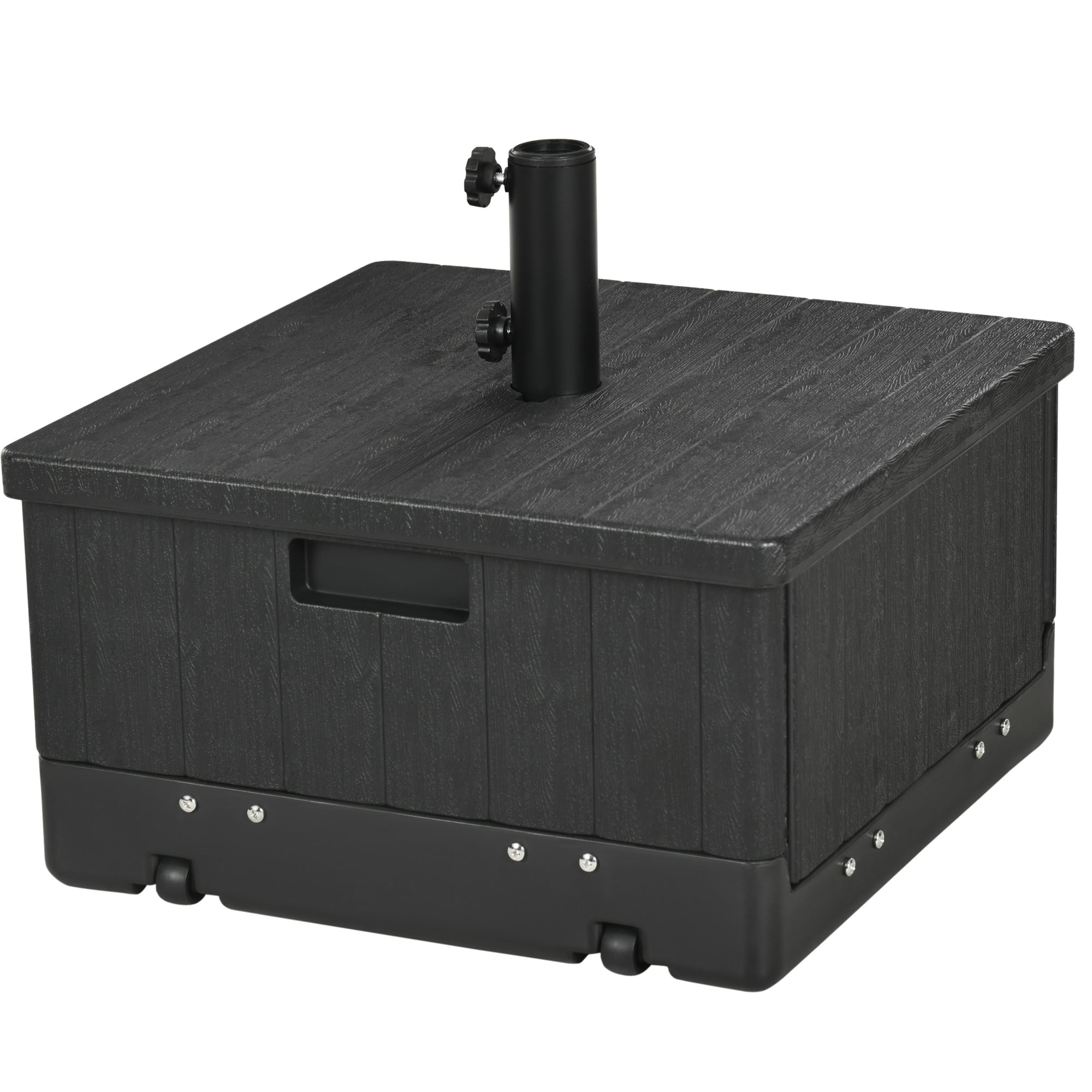 Parasol Stand Base Side Table Planter with Drainage Wheels and Handles PE and Metal 53L x 53W x 47H cm Black
