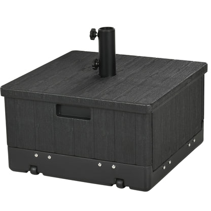 Parasol Stand Base Side Table Planter with Drainage Wheels and Handles PE and Metal 53L x 53W x 47H cm Black