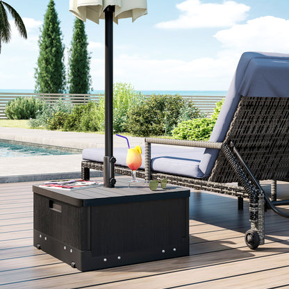 Parasol Stand Base Side Table Planter with Drainage Wheels and Handles PE and Metal 53L x 53W x 47H cm Black