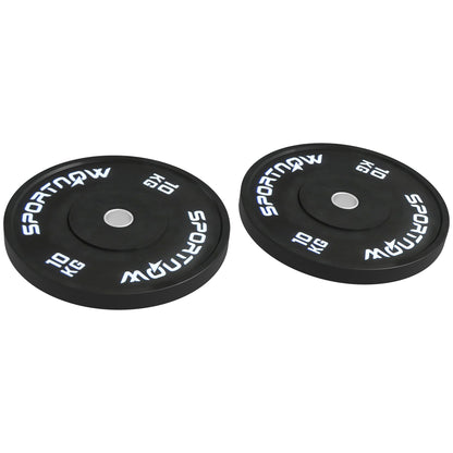 SPORTNOW Set of 2 10 kg Gym Plates, Plates for Barbell and Dumbbells with Ø5 cm Attachment for Home and Gym Training, Black