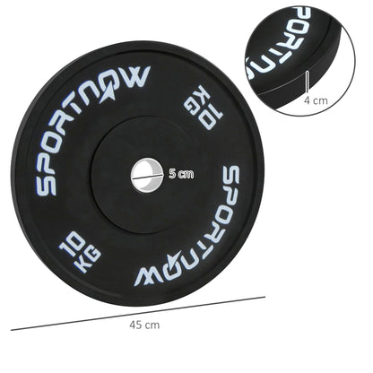 SPORTNOW Set of 2 10 kg Gym Plates, Plates for Barbell and Dumbbells with Ø5 cm Attachment for Home and Gym Training, Black