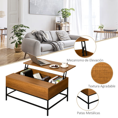 Lift-Top Coffee Table Coffee Table with Hidden Storage Space Lift-Top Table for Living Room Dining Room 90x60.5x45.5 cm Teak
